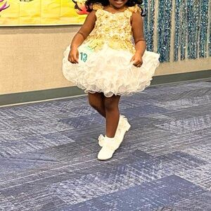Gold and Ivory Ruffled Party Dress for Kids